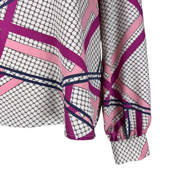 Hazel Haze Abstract Geometric Bow Tie Blouse Top Women’s Size M Pink Purple - Picture 3 of 7